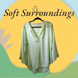 Soft Surroundings pastel green 3/4 sleeve sheer blouse women's size L